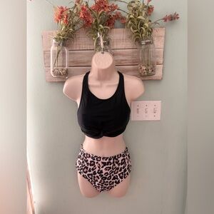 Black and Tan Leopard Print Women's Hi-Cut Swimsuit